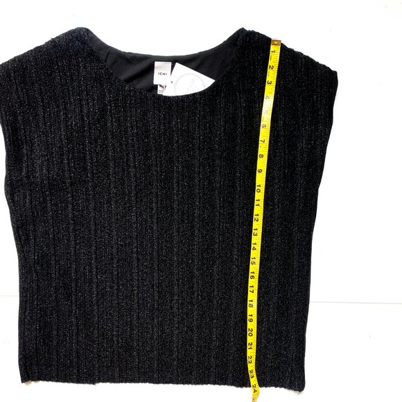 NWT ICHI shimmery black ribbon cap sleeve top M - Picture 2 of 4